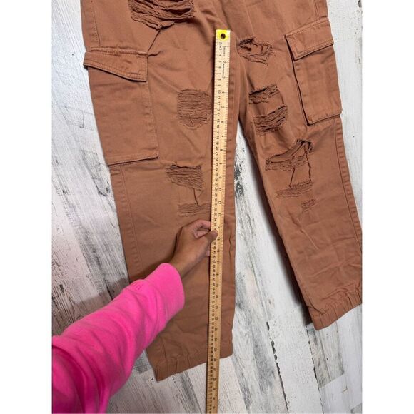 Forever 21 Brown Distressed Cargo Pants Women’s Size L Jogger Style Pockets - Picture 8 of 12